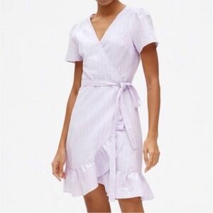 FINAL SALE GAP Linen Blend Lavender White Stripe Ruffle Wrap Dress small (Flaw)